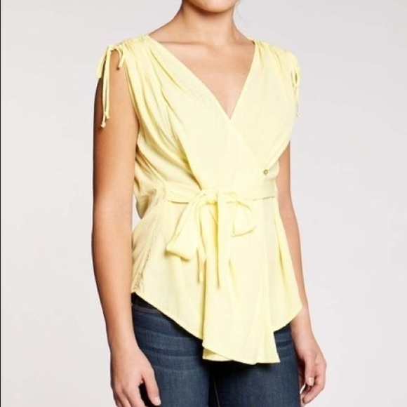 Bobeau Priya Rayon Wrap Blouse, Lemon Yellow, Size Small - Picture 2 of 8